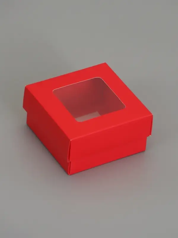 Коробка складная, крышка-дно,с окном, красная, 10 х 10 х 5 см