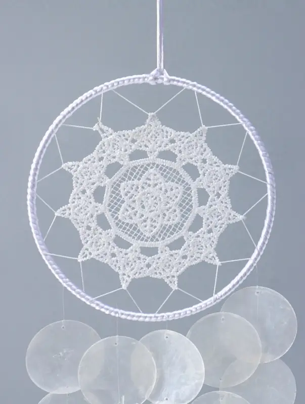 Ловец снов "Паутинка с цветком" перламутр 25 кружков d=4,8 см 15х41 см