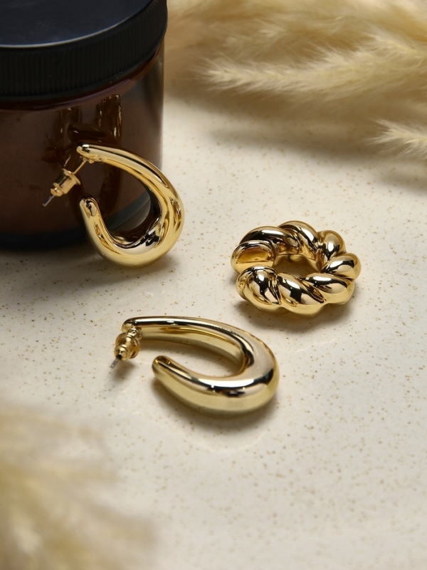 Набор серьги и каффы 3 шт «Косичка» капли, цвет золото