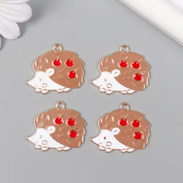 Декор для творчества металл "Ежик с яблоками" эмаль 2,8х2 см