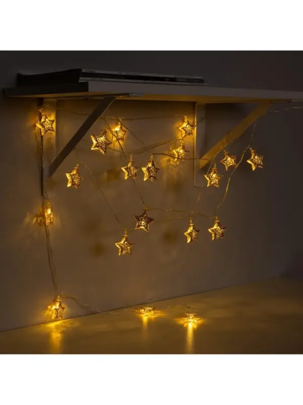 Гирлянда &laquo;Нить&raquo; 4 м с насадками &laquo;Звёздочка&raquo;, IP20, прозрачная нить, 20 LED, свечение тёплое белое, 8 режимов, 220 В