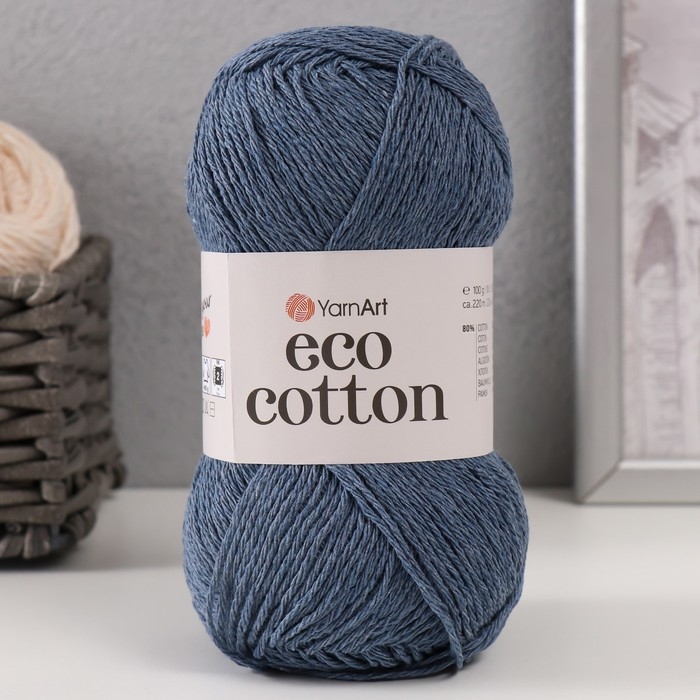 Пряжа для вязания спицами, крючком YarnArt, Eco Cotton, 80% хлопок, 20% полиэстер, 220 м/100 г, (773 джинс)