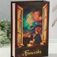 Шкатулка - книга световая &laquo;Малыш и кот наблюдают за салютом&raquo;, 28&times;19&times;6 см