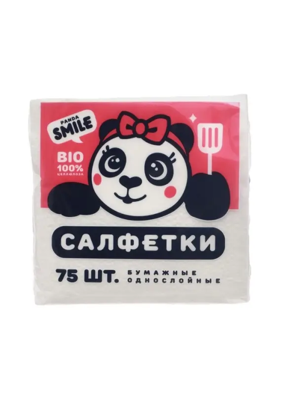 Бумажные салфетки &laquo;Panda SMILE&raquo; 24*24, белые 1сл, 75 шт