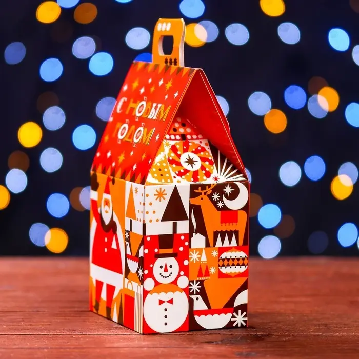 Подарочная коробка «Домик Новогодний арт»,9.1×7×15.7 см