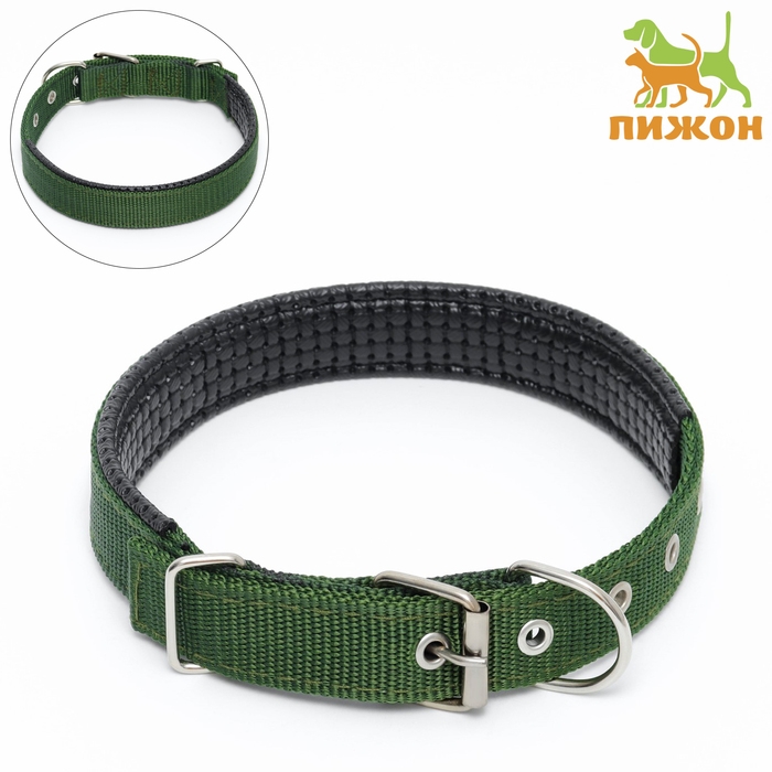 Ошейник Ошейник "Комфорт" комбинированный, 55 х 2,5 см, ОШ 40-50 см, зелёный