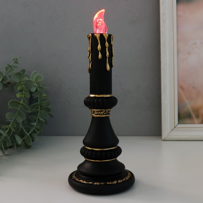 Сувенир полистоун свет  Сувенир полистоун свет "Свеча" 2хLR44 чёрный с золотом 10х10х24,5 см