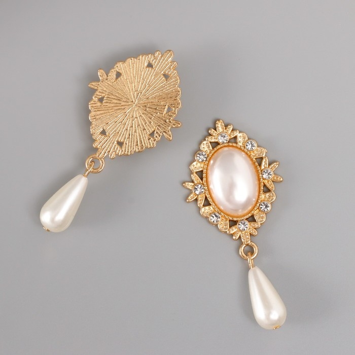 Декор для творчества металл, пластик Декор для творчества металл, пластик "Жемчужина в цветах с подвеской" 5,4х2,5х0,7 см