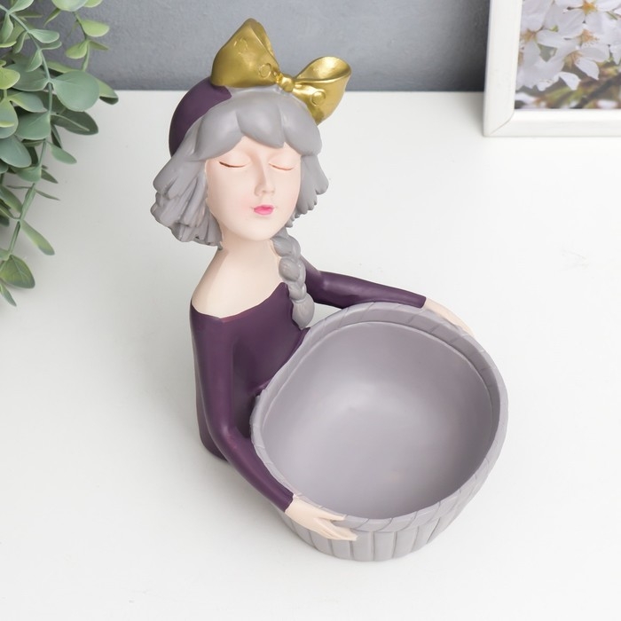 Сувенир полистоун вазон  Сувенир полистоун вазон "Девочка с косой с бантом на голове" 21х13х14 см
