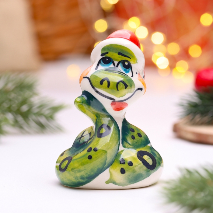 Новый год. Сувенир символ года «Змейка в шапке», большая, гжель, цветная Новый год. Сувенир символ года «Змейка в шапке», большая, гжель, цветная