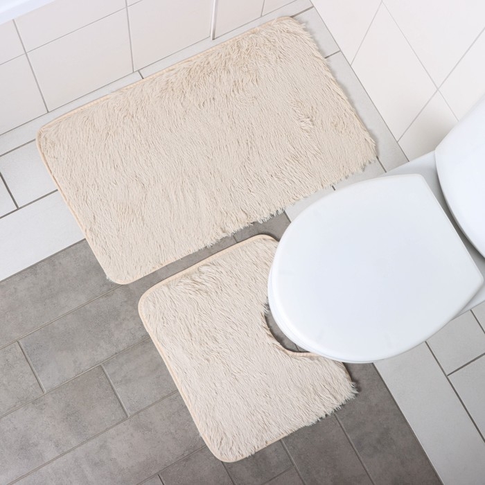 Набор ковриков для ванной и туалета Доляна «Пушистик», 2 шт, 40×50, 50×80 см цвет бежевый