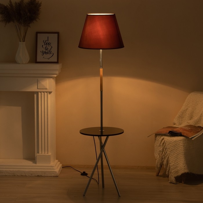 Торшер "Патрисиа" 1х15Вт Е27 со столиком хром/коричневый 40х40х157см