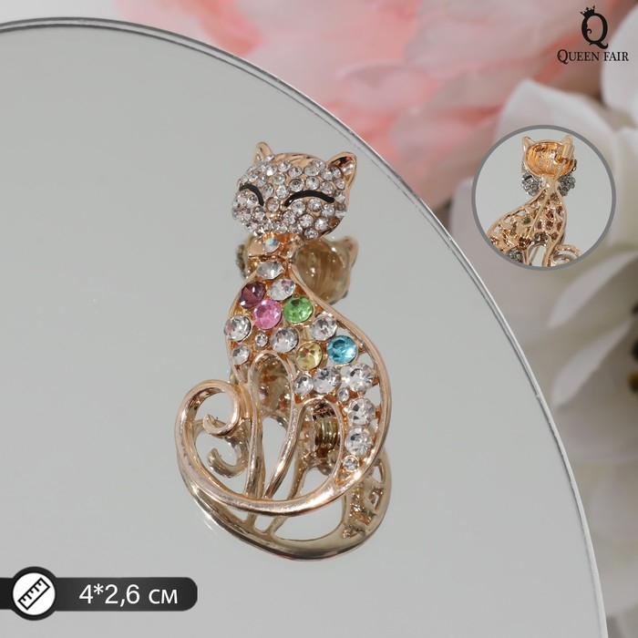 Брошь «Кошка» грациозная, цветная в золоте Брошь «Кошка» грациозная, цветная в золоте