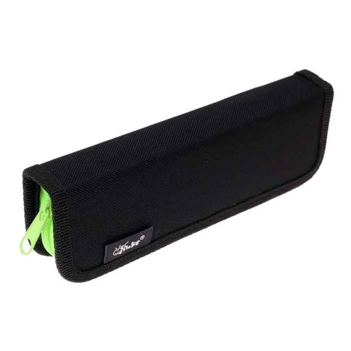 Пенал 1 секция, 60 х 190 мм, ПКТ 01-42 Пенал 1 секция, 60 х 190 мм, ПКТ 01-42 "Кроха", тканевый, чёрный/ярко-салатовый