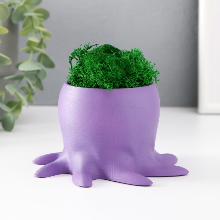 Кашпо бетонное Кашпо бетонное "Осминог" высота 7 см, d- 6.5 см. фиолетовый со мхом (мох зелен. стабилизир)