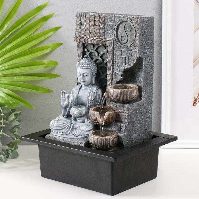 Фонтан настольный от сети, подсветка Фонтан настольный от сети, подсветка "Будда с лотосом. Инь-ян" 25х20х32 см