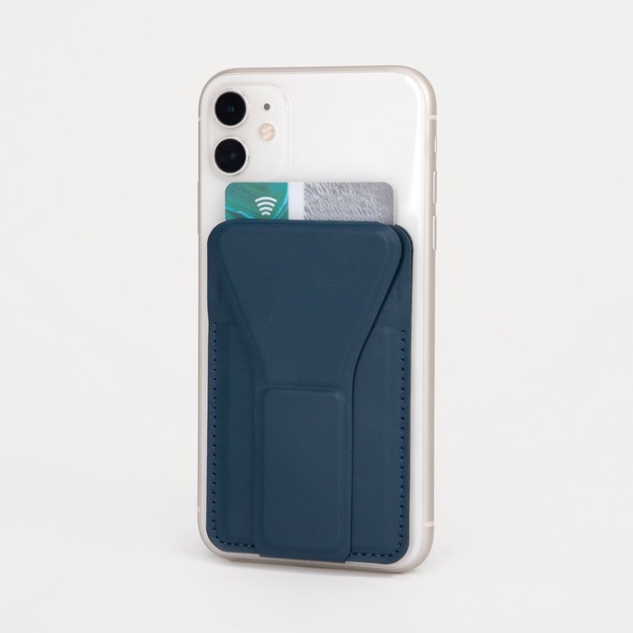 Картхолдер на телефон, искусственная кожа, цвет синий Картхолдер на телефон, искусственная кожа, цвет синий