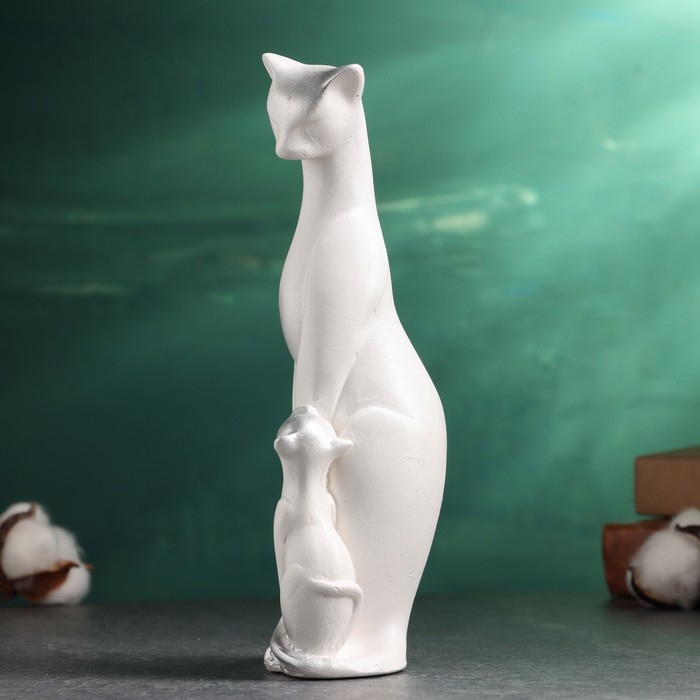 Фигура Фигура "Кошка с котенком" белая в серебре, 21х7х7см