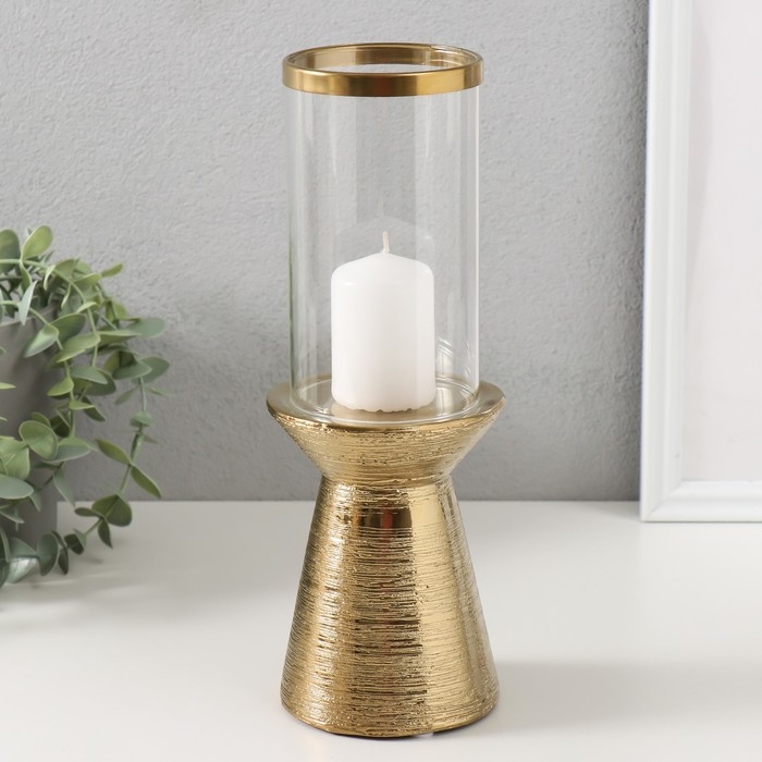 Подсвечник керамика, стекло на 1 свечу Подсвечник керамика, стекло на 1 свечу "Пустыня" d=8 см золото 9,5х9,5х27 см