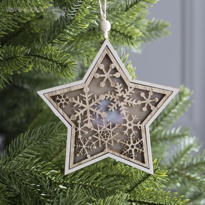 Ёлочная игрушка «Звезда в снежинках», от батареек, свечение тёплое белое Ёлочная игрушка «Звезда в снежинках», от батареек, свечение тёплое белое
