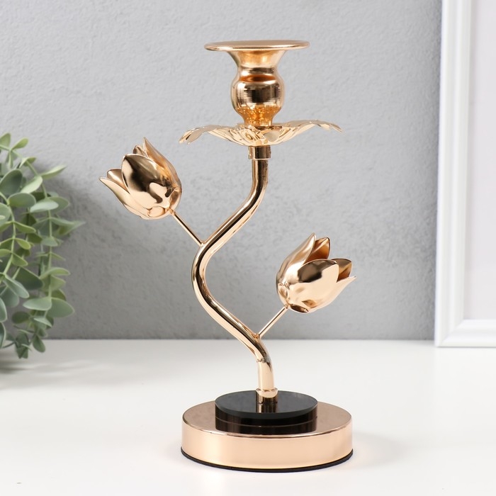 Подсвечник металл, акрил на 1 свечу  Подсвечник металл, акрил на 1 свечу "Золотые тюльпаны" d=2-6 см 10х10х22,5 см