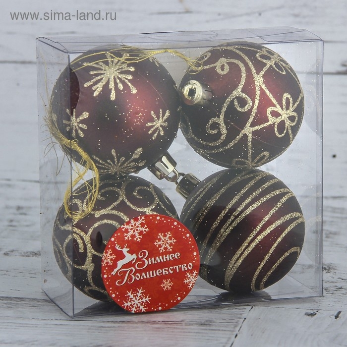 Набор шаров пластик d-6 см, 4 шт Набор шаров пластик d-6 см, 4 шт "Золотые узоры"