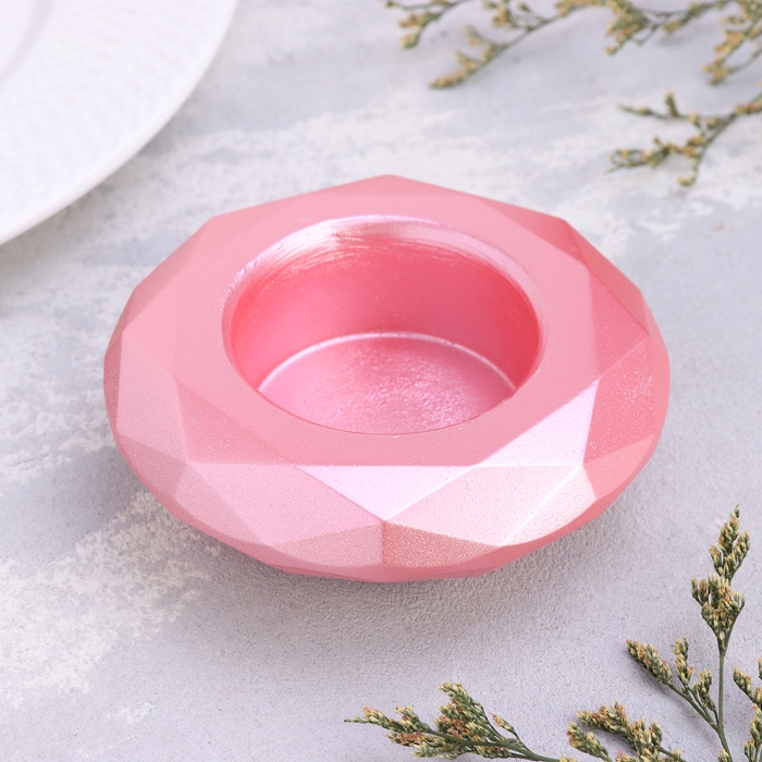 Подсвечник Подсвечник "Полноторие" из гипса с гранями большой, 10,5х3см,розовый