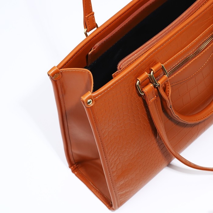 Сумка женская тоут на молнии, цвет рыжий