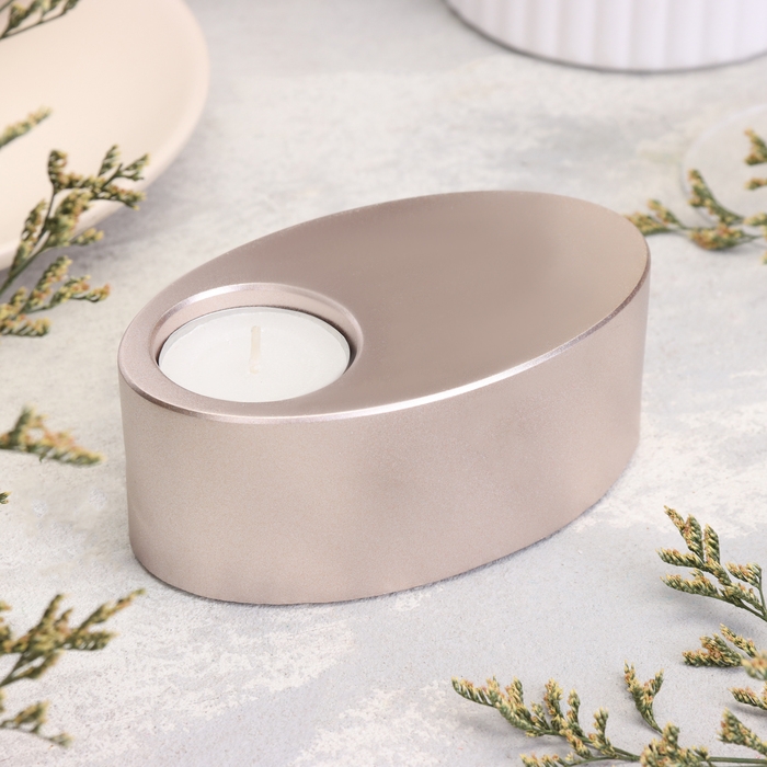 Подсвечник Подсвечник "Узкий овал. Мрамор" из гипса,11,5х7х4см,шампань