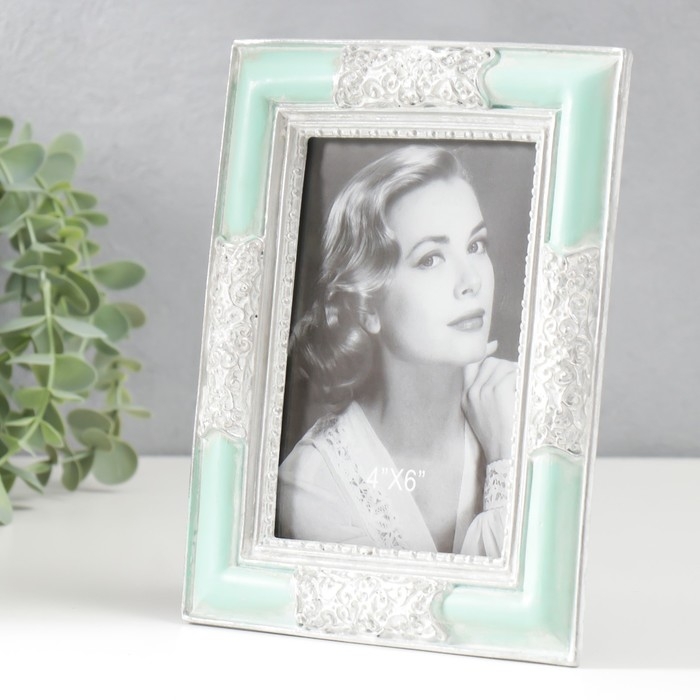 Фоторамка полистоун 10х15 см Фоторамка полистоун 10х15 см "Витиеватый узор" голубая 21х16 см