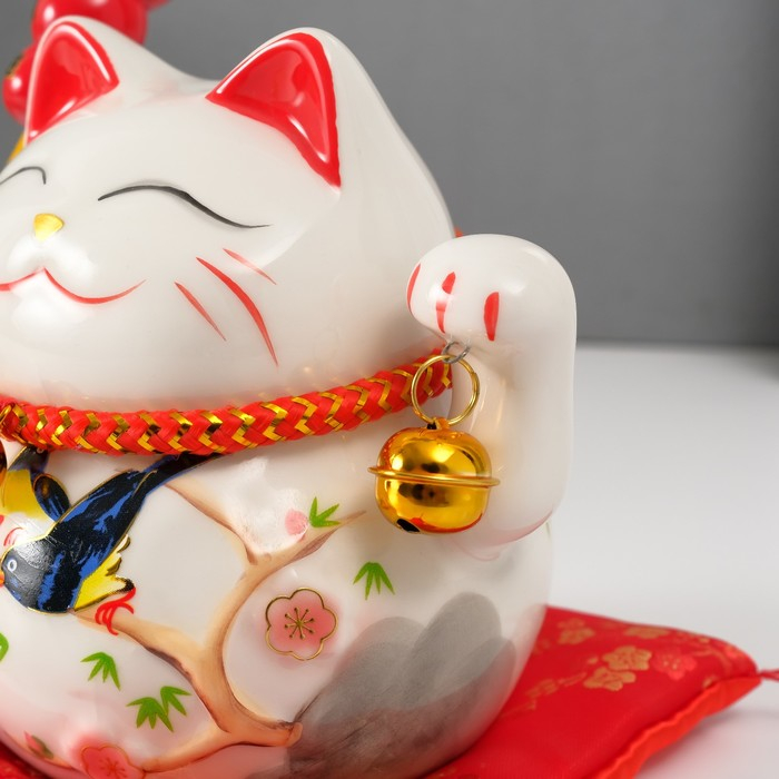 Копилка керамика Копилка керамика "Кот манэки-нэко на коврике с колокольчиками" 12,5х13х10,5 см