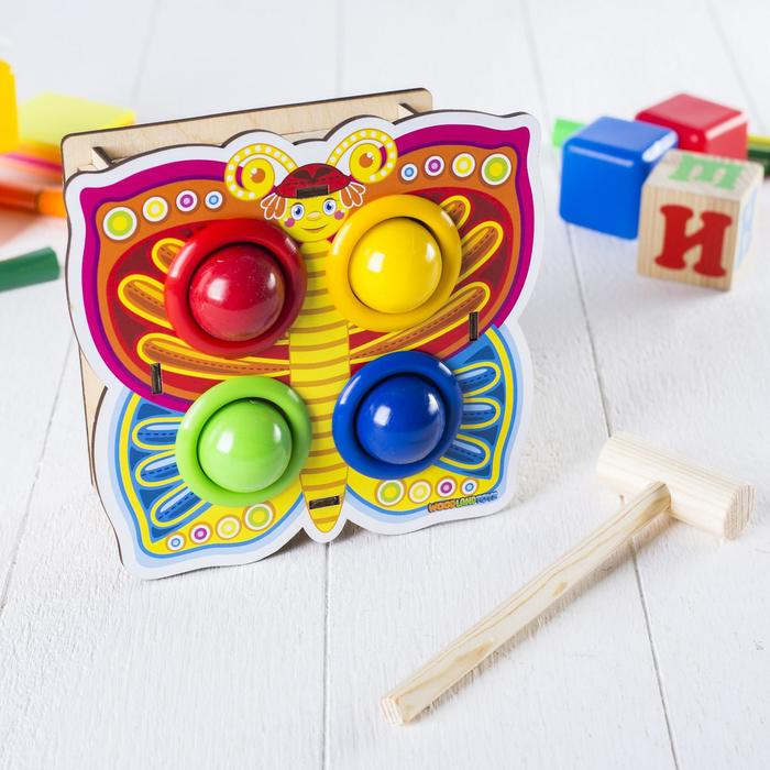 Стучалка-сортер «Бабочка», с молотком, МИКС Стучалка-сортер «Бабочка», с молотком, МИКС