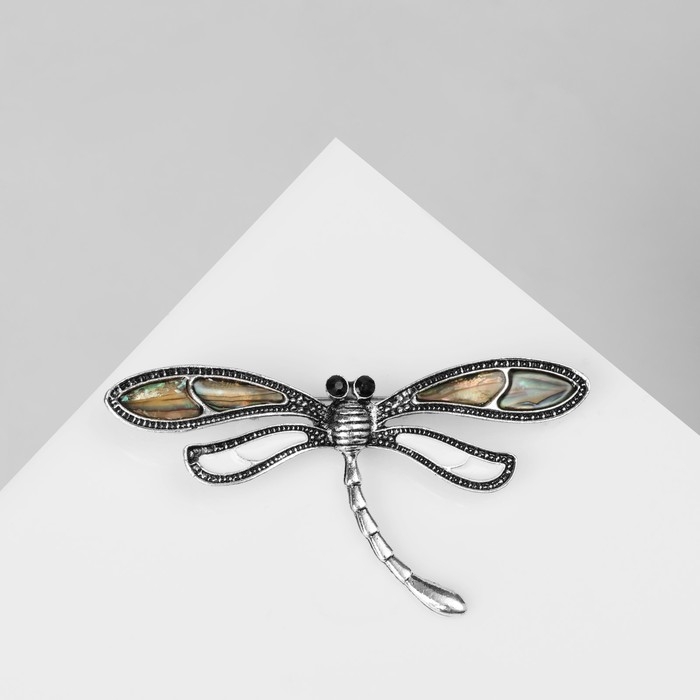 Брошь «Стрекоза» ракушка, цветная в чернёном серебре Брошь «Стрекоза» ракушка, цветная в чернёном серебре