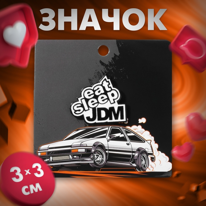 Значок «Япония» JDM, цвет чёрно-белый в чёрном металле Значок «Япония» JDM, цвет чёрно-белый в чёрном металле