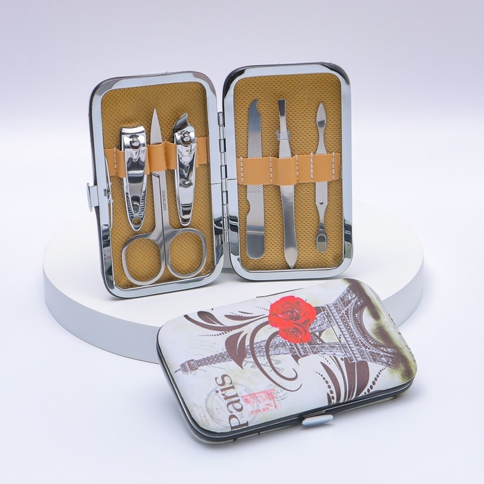 Набор маникюрный «Париж», 6 предметов, в футляре, рисунок МИКС Набор маникюрный «Париж», 6 предметов, в футляре, рисунок МИКС