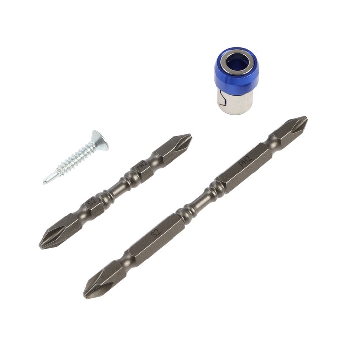 Набор бит ТУНДРА, сталь S2, круглый магнит, двухсторонняя, PH2 х 65 и 100 мм, 2 шт. Набор бит ТУНДРА, сталь S2, круглый магнит, двухсторонняя, PH2 х 65 и 100 мм, 2 шт.