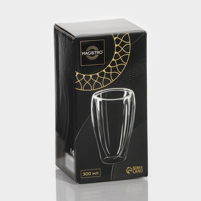 Стакан стеклянный с двойными стенками Magistro «Поль. Дуо», 350 мл, 7,3×15 см Стакан стеклянный с двойными стенками Magistro «Поль. Дуо», 350 мл, 7,3×15 см