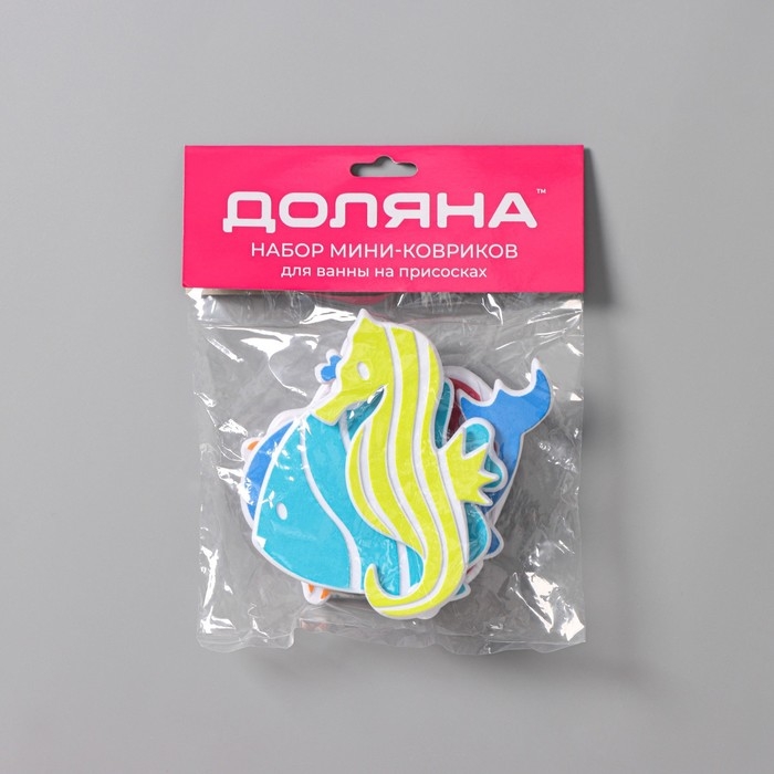 Коврики для ванной на присосках Доляна «Океан», 16×16 см, 5 шт, цвет МИКС Коврики для ванной на присосках Доляна «Океан», 16×16 см, 5 шт, цвет МИКС