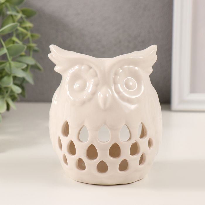 Аромалампа керамика Аромалампа керамика "Белый филин. Капельки" 7,5х8х10 см