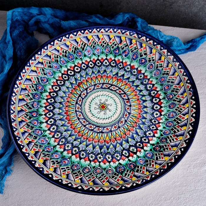 Ляган Риштанская Керамика  Ляган Риштанская Керамика "Узоры", 42 см, синий микс