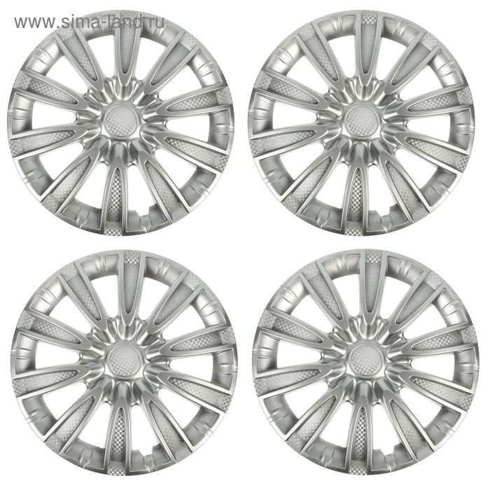 Колпаки колесные R15 Колпаки колесные R15 "ТОРНАДО", серебристый карбон, набор 4 шт