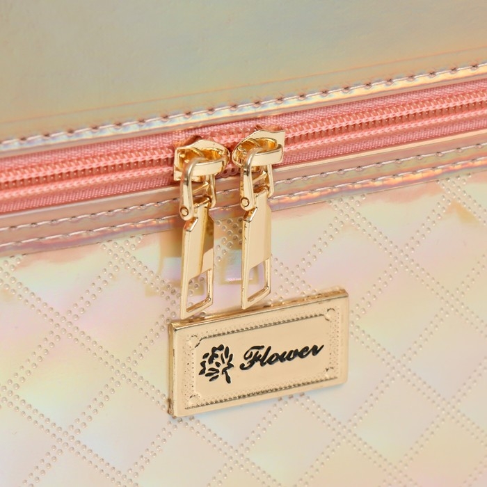 Шкатулка кожзам для косметики Шкатулка кожзам для косметики "Ромбы голография. Этажи" бело-розовая 24,5х20,5х27 см