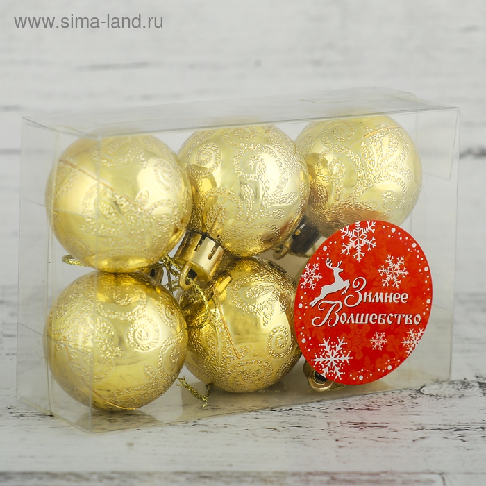 Набор шаров пластик d-4 см, 6 шт Набор шаров пластик d-4 см, 6 шт "Морозная зима" золото
