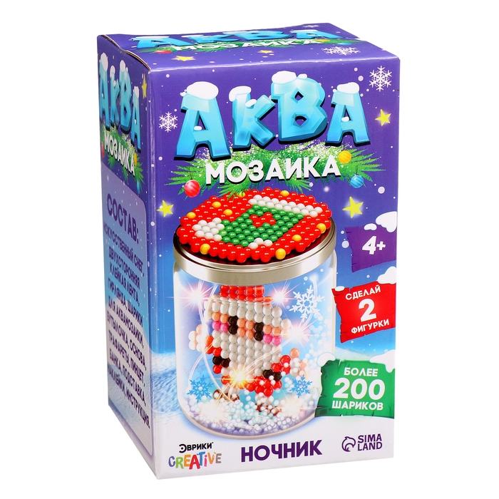 Аквамозаика «Снежная баночка. Дедушка Мороз», ночник, более 200 шариков Аквамозаика «Снежная баночка. Дедушка Мороз», ночник, более 200 шариков