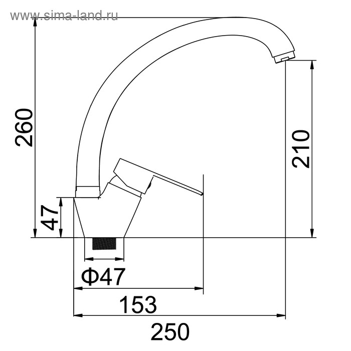Смеситель для кухни Accoona A4065, однорычажный, с гайкой, хром Смеситель для кухни Accoona A4065, однорычажный, с гайкой, хром