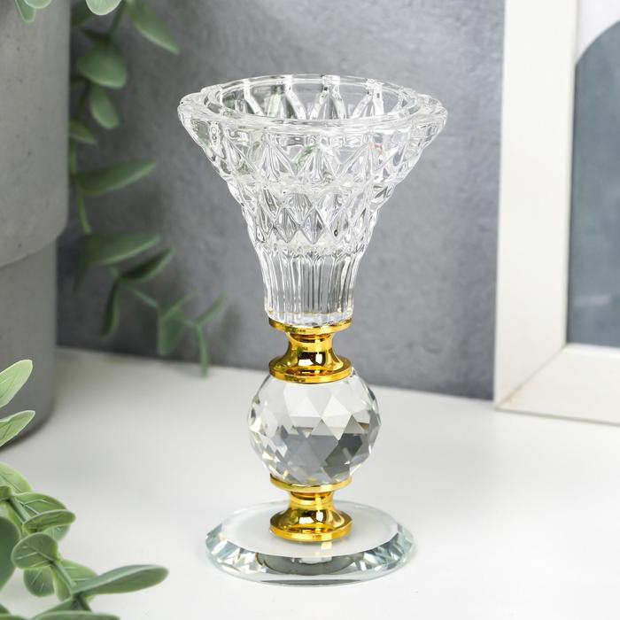 Подсвечник стекло на 1 свечу Подсвечник стекло на 1 свечу "Вазон с хрустальным шаром" 11х6х6 см