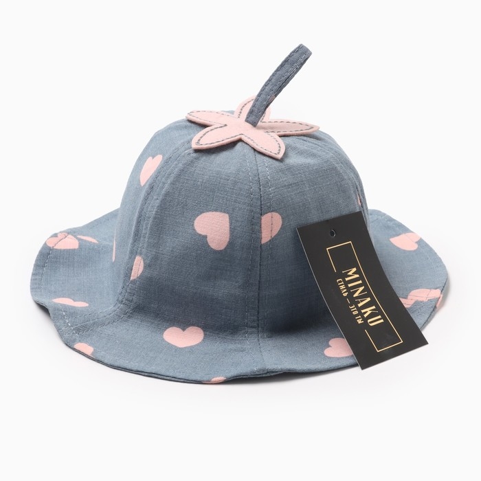 Панама для девочки MINAKU с сердечками, цвет синий, р-р 48 Панама для девочки MINAKU с сердечками, цвет синий, р-р 48