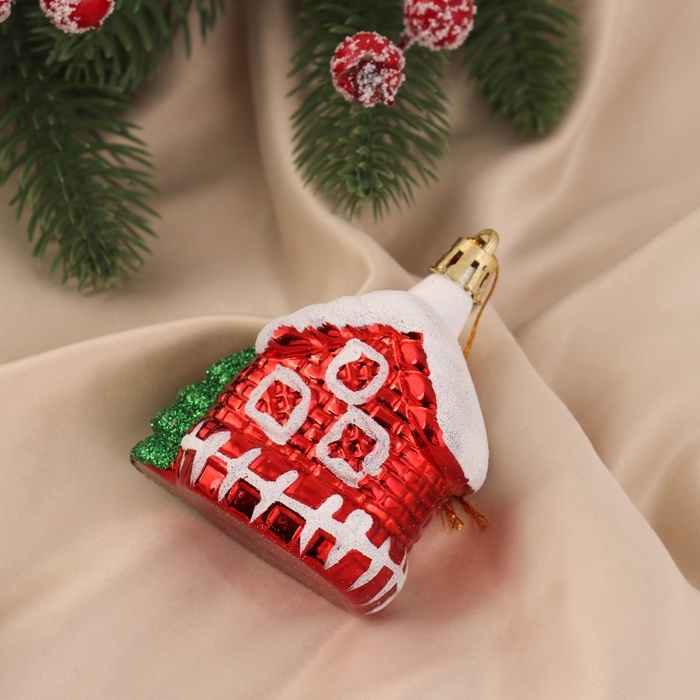 Украшение ёлочное Украшение ёлочное "Домик в снегу" (набор 2 шт) 7х6 см, красный