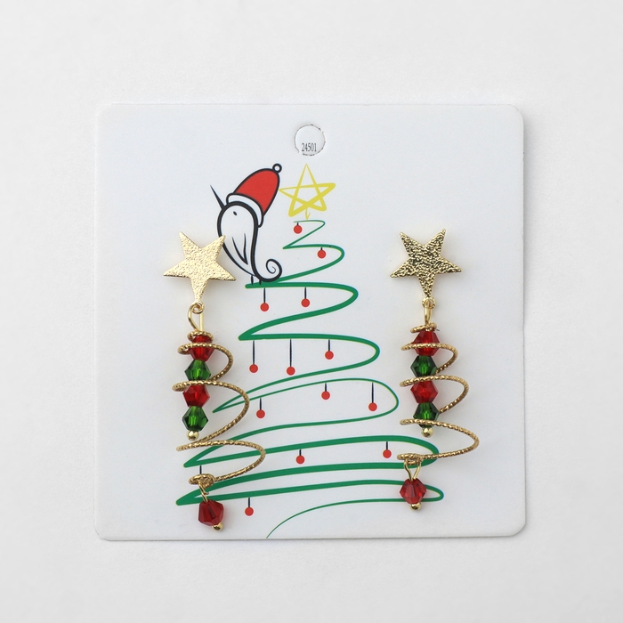 Новый год! Серьги «Новогодние» висячие, спираль, цвет красно-зелёный в золоте Новый год! Серьги «Новогодние» висячие, спираль, цвет красно-зелёный в золоте