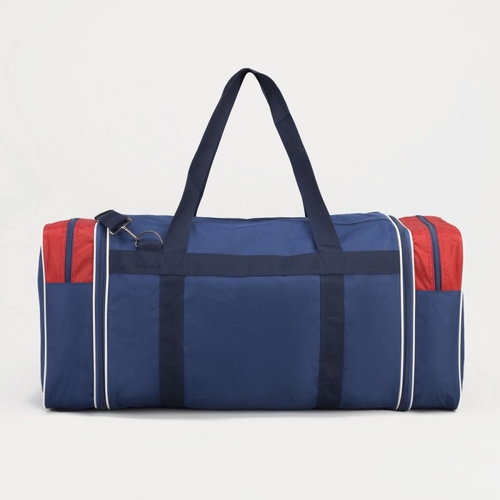 Сумка дорожная на молнии, с увеличением, 3 наружных кармана, длинный ремень, цвет синий/красный Сумка дорожная на молнии, с увеличением, 3 наружных кармана, длинный ремень, цвет синий/красный